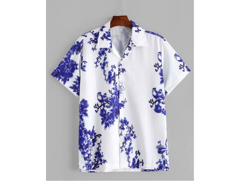 Flower Print Button Vacation Shirt For Men
