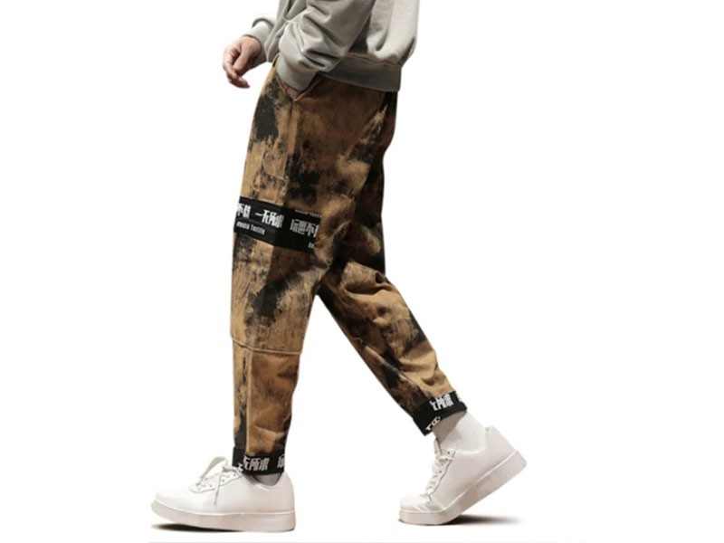Men's Chinese Characters Camo Print Pockets Cargo Pants