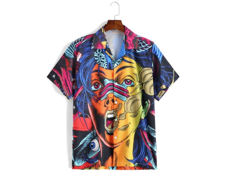 Character Graphic Print Button Up Shirt For Men