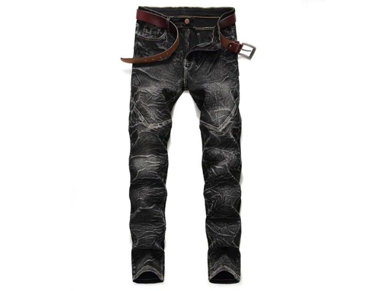 Men's Dark Wash Printed Zip Fly Jeans