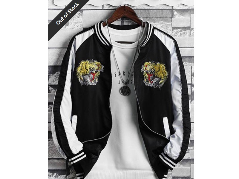 Tiger Embroidered Zip Up Casual Jacket For Men