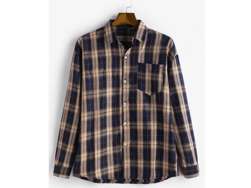 Men's Plaid Chest Pocket Button Long Sleeve Shirt