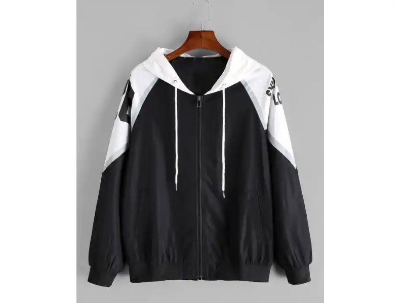 Colorblock Panel Letter Raglan Sleeve Hood Jacket For Men