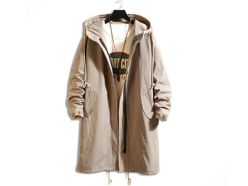 Men's Solid Color Pocket Hooded Trench Coat