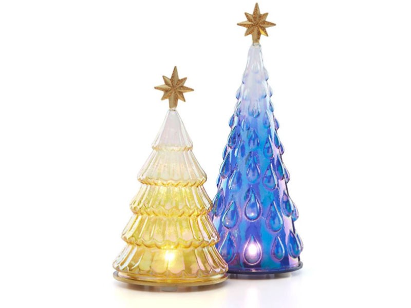 Light-Up Ombre Blue & Yellow Glass Tree Set