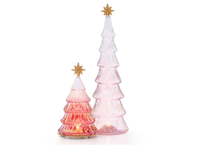 Light-Up Ombre Shades of Pink Glass Tree Set