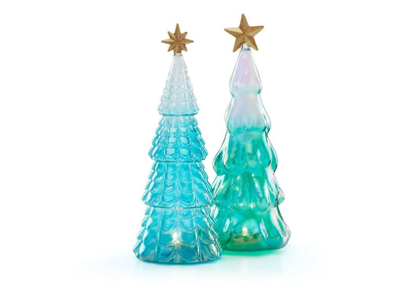 Light-Up Ombre Shades of Teal & Aqua Glass Tree Set