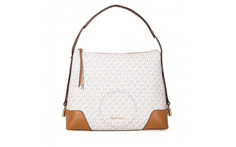 Crosby Large Signature Logo Print Shoulder Bag - Vanilla / Acorn