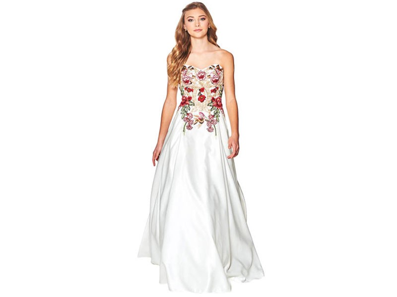 Juniors Blondie Nites Embroidery Applique Strapless Gown Dress For Women