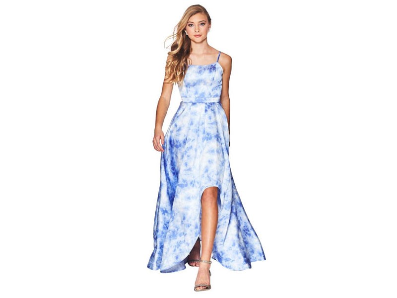 Juniors Sequin Hearts Tie Dye Mikado A-Line Gown Dress For Women