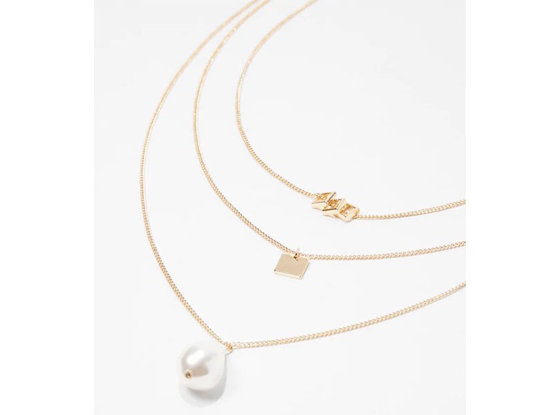  Faux Pearl & Square Pendant Necklace Set For Women