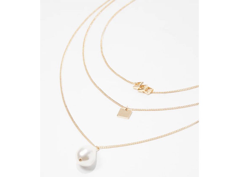  Faux Pearl & Square Pendant Necklace Set For Women
