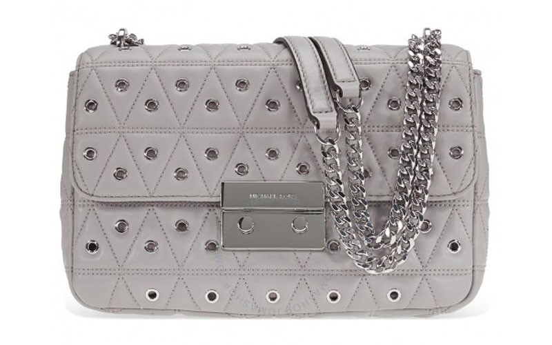 Sloan Large Studded Shoulder Bag- Pearl Grey