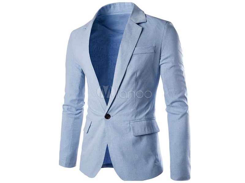 Blazer Men Casual Jacket Turndown Collar Light Blue Blazer For Men