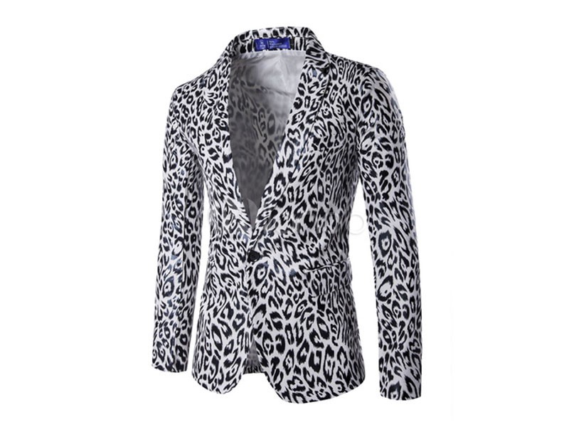 Blazer For Men Leopard Print Notch Collar Slim Fit Casual Suit Jacket