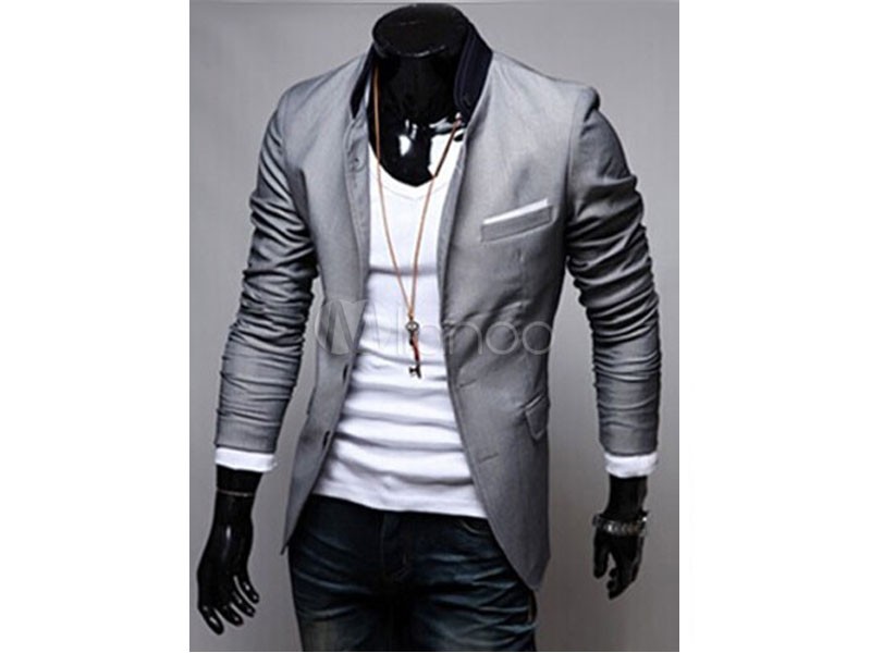 Men Blazer Suit Long Sleeve Pocket Grey Casual Blazer 2020