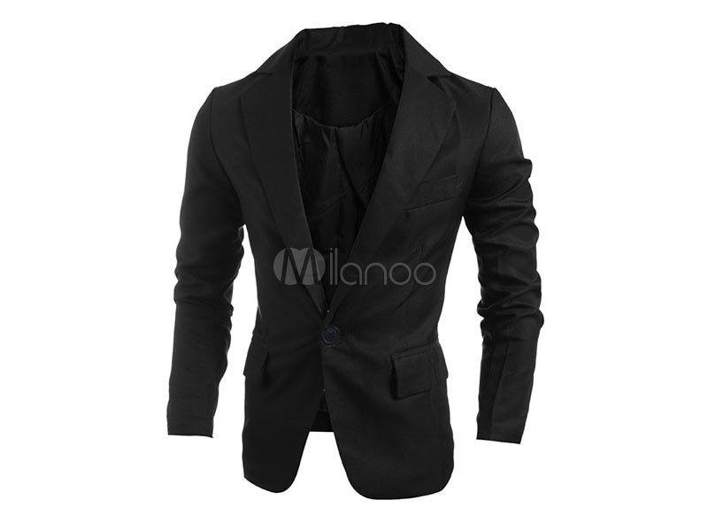 Men Casual Blazer Turndown Collar Blazer For Men Front Button Black Suit Jacket