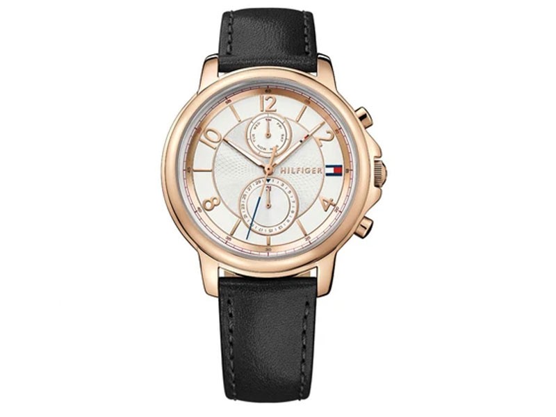 Tommy Hilfiger Women's Claudia Dress Watch Rose Gold Tone Black Leather Strap