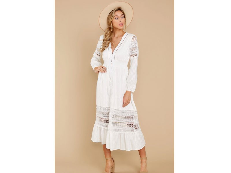 Women's Call This Classic White Lace Midi Dress