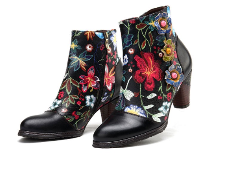 Socofy Women's Genuine Leather High Heel Elegant Ankle Boots