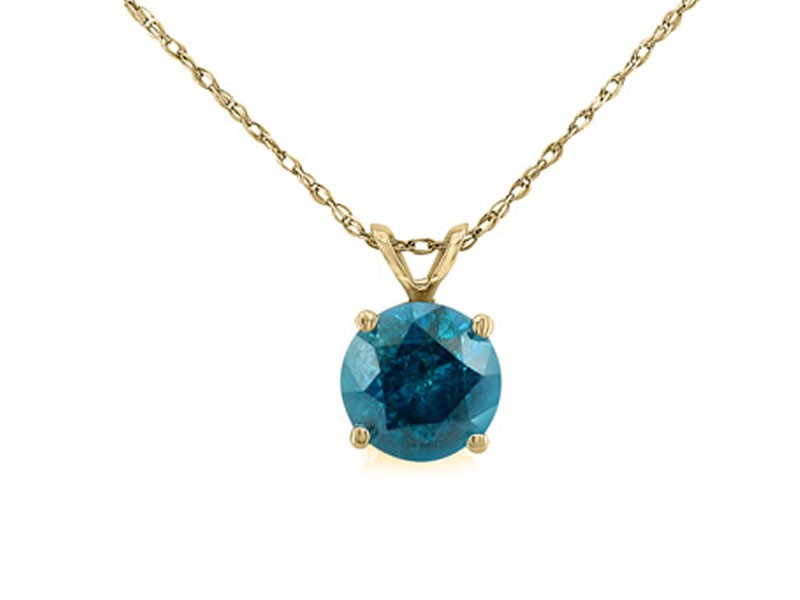 1ct Blue Diamond Solitaire Pendant 14k Yellow Gold For Women