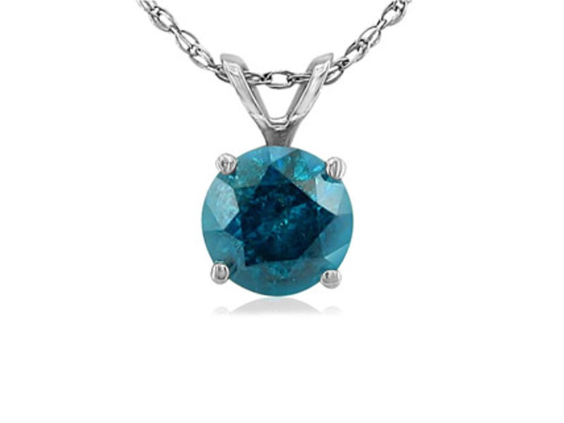 Women's Blue Diamond Pendant in 14k White Gold