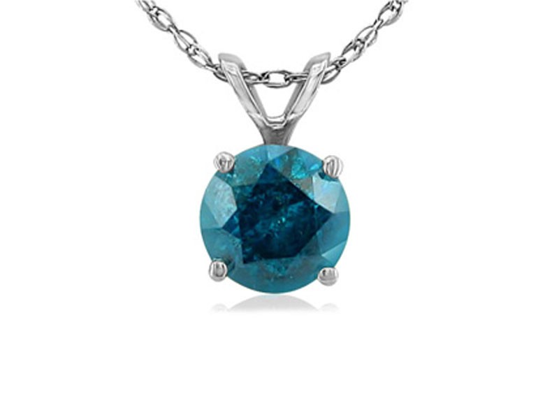 Women's Blue Diamond Pendant in 14k White Gold