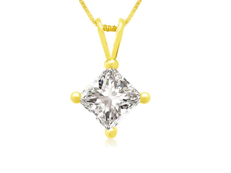 Yellow Gold Princess Diamond Pendant For Women