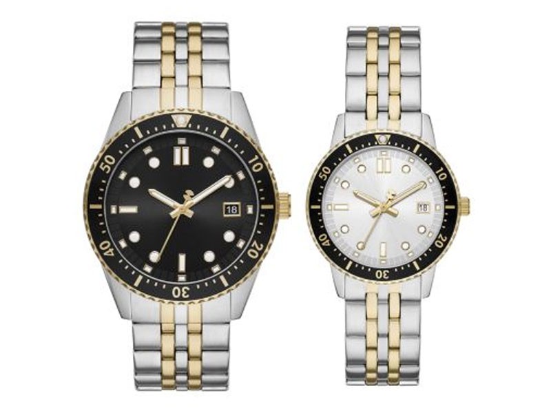 Watch Station Collection Three-Hand Date Two-Tone Stainless Steel Pair Watches