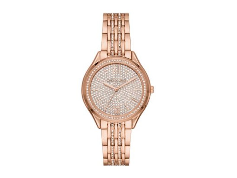 Michael Kors Mindy Rose Gold Tone Pave Glitz Watch For Women