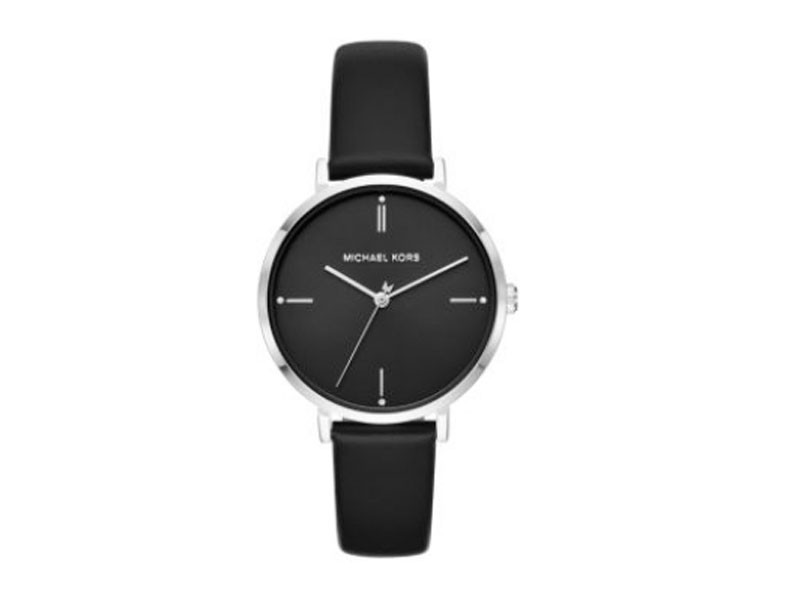 Michael Kors Jayne Three-Hand Black Leather Watch For Women