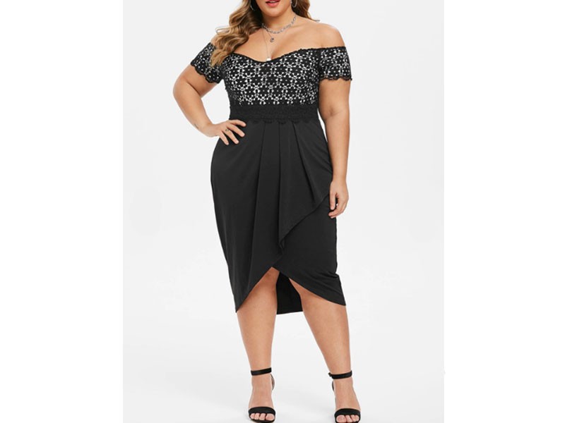 Women's Plus Size Applique Panel Off Shoulder Tulip Party Dress