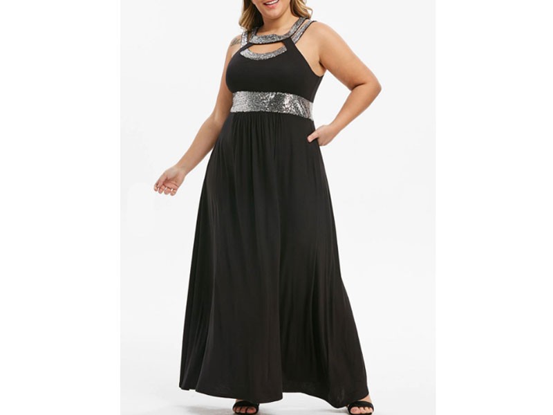 Plus Size Cut Out Sequin Maxi Prom Dress For Women
