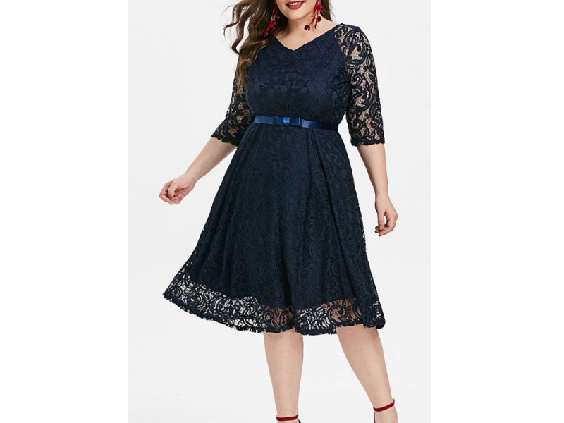 Women's Plus Size Lace Midi Prom Dress