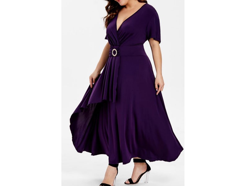 Wrap Short Sleeve Overlap Dress For Women