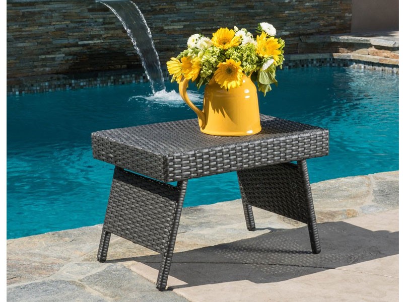 Akehurst Outdoor Gray Wicker Adjustable Folding Side Table