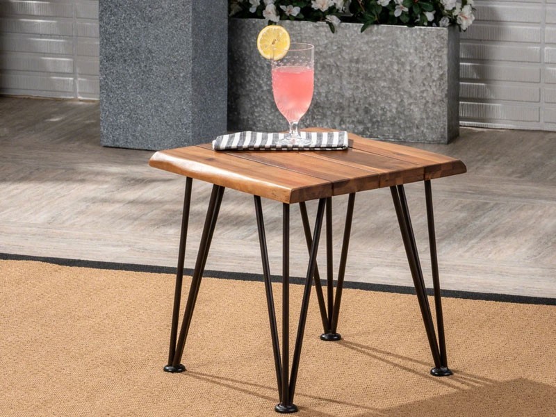 Avy Outdoor Rustic Industrial Acacia Wood Accent Table