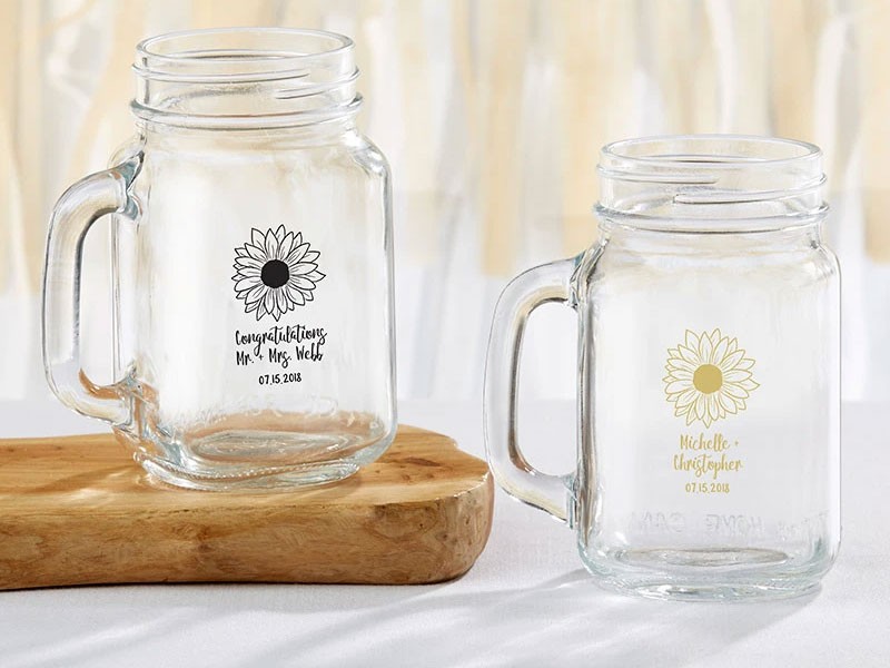 Personalized Sunflower 16 oz. Mason Jar Mug