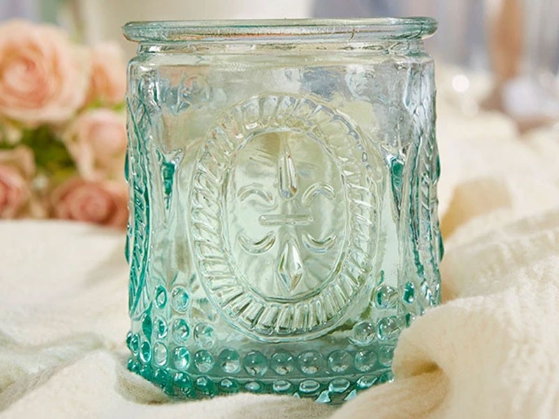 Vintage Blue Glass Tea Light Holder
