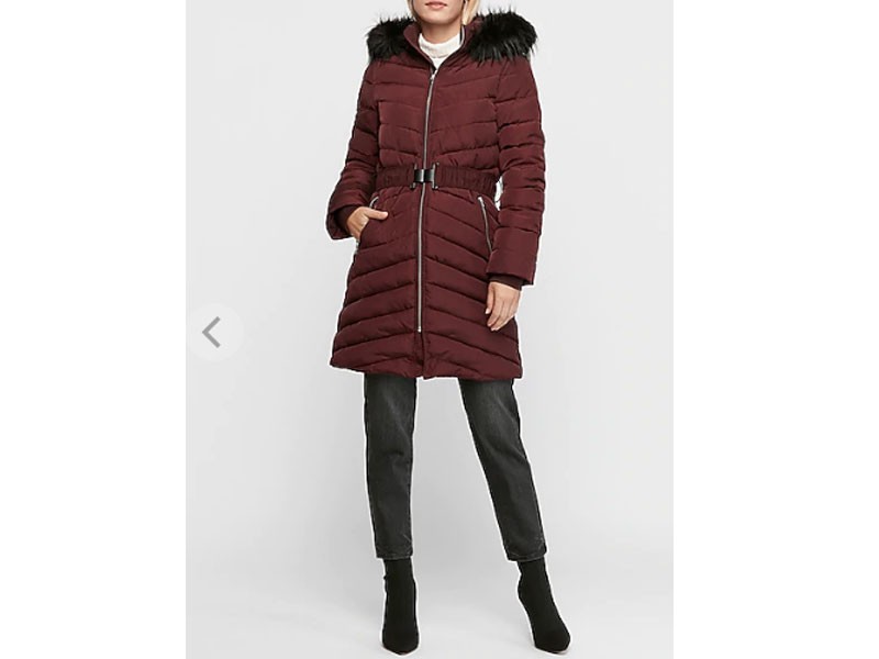 Long Belted Puffer Coat For Women