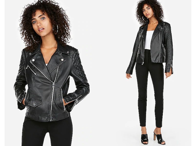 Women's Vegan Leather Quilted Moto Jacket