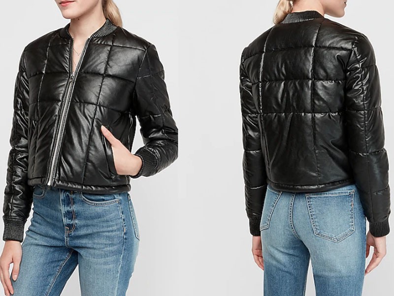Women's Cropped Vegan Leather Puffer Jacket