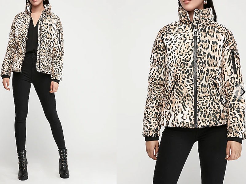 Women's Leopard Print Slim Puffer Jacket