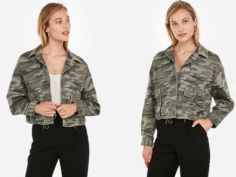 Camo Cropped Military Jacket For Women