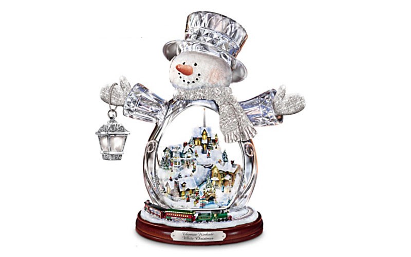 Thomas Kinkade Crystal Snowman With Village, Moving Train