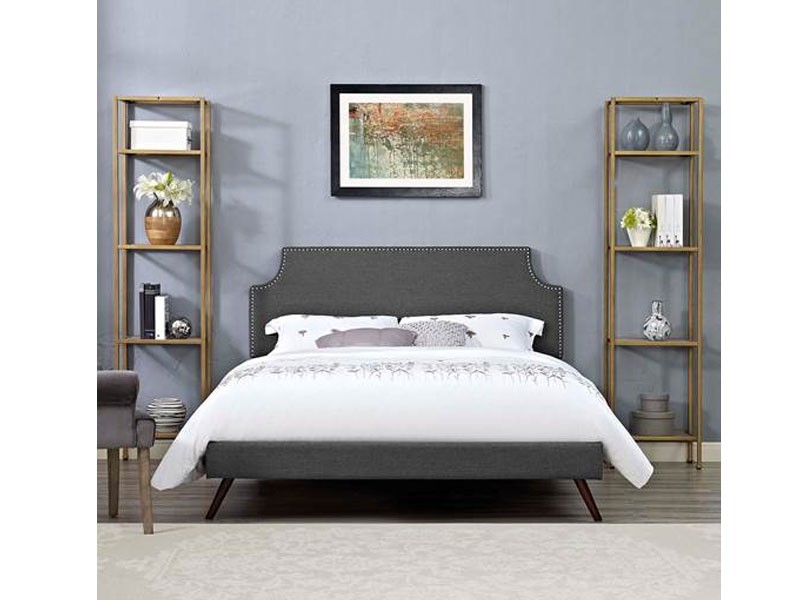 Corene Fabric Platform Bed with Round Splayed Legs