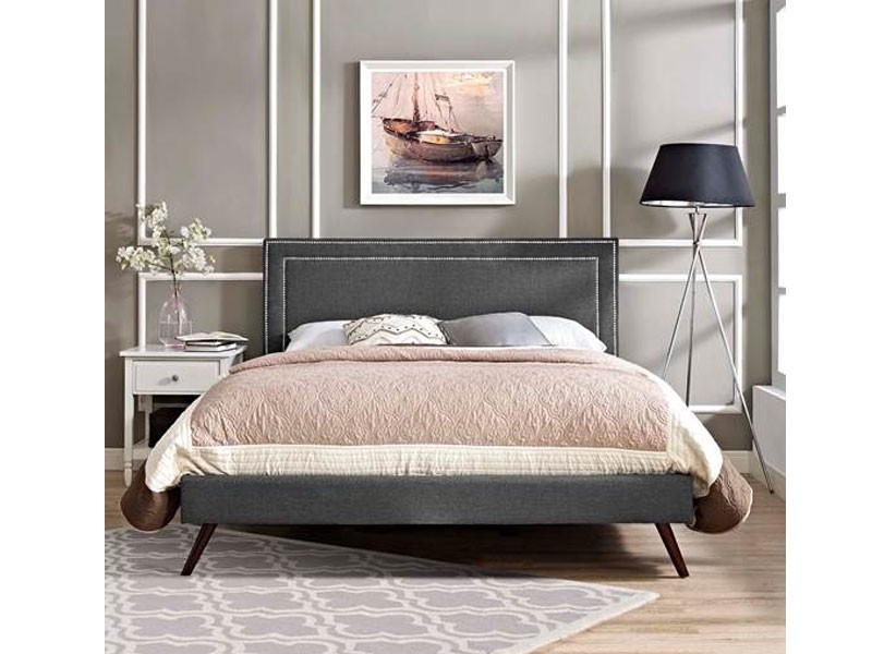 Virginia Fabric Platform Bed with Round Splayed Legs