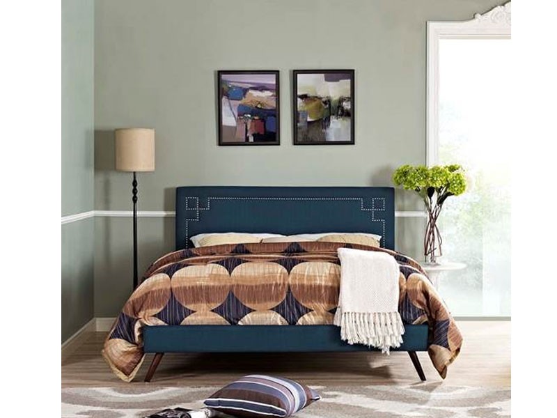 Ruthie Fabric Platform Bed with Round Splayed Legs