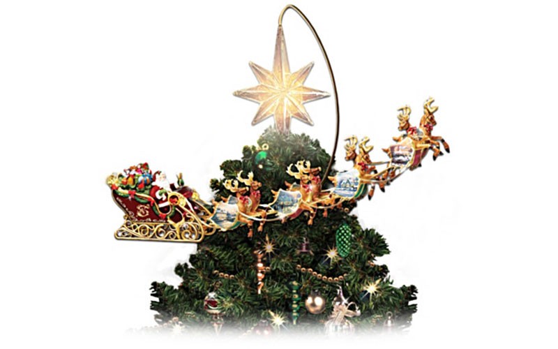 Thomas Kinkade Illuminated Animated Santa Claus Tree Topper
