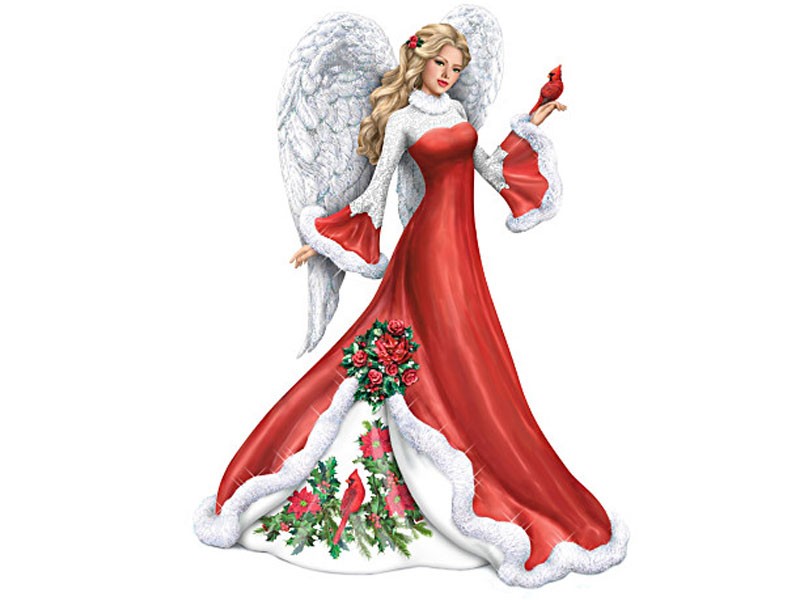Wintery Interlude Angel Figurine With Sculpted Cardinal